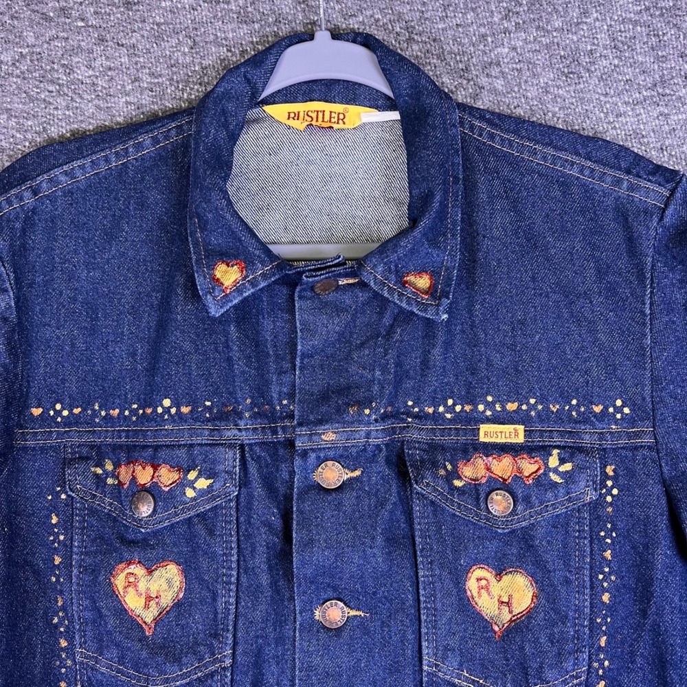 VTG Rustler Denim Jacket Mens Med Womens Custom Rachel Hand Painted Unicorn READ - Picture 14 of 16